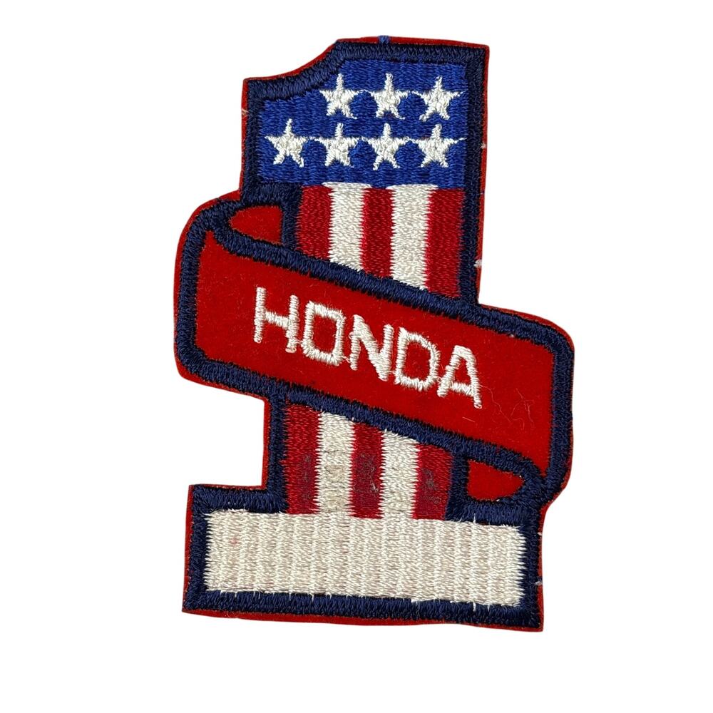 VTG 1970s Red White & Blue Stars Stripes #1 HONDA Motorcycle Biker Patch